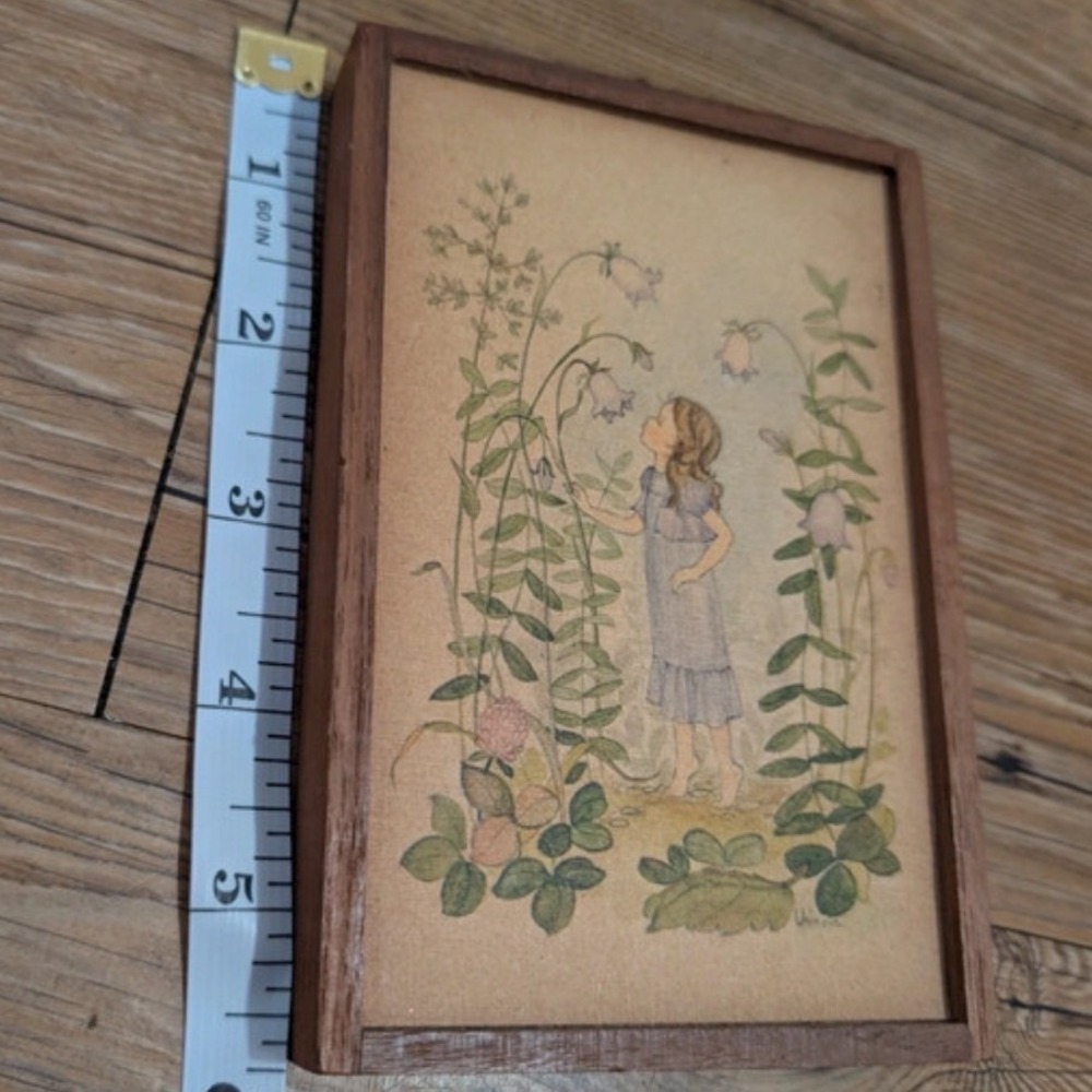 Vintage April House Aprils Children Bellflower Girl Wood Framed Art 250AMP1-6